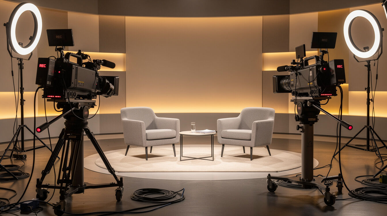 TV production studio set up for an entertainment interview